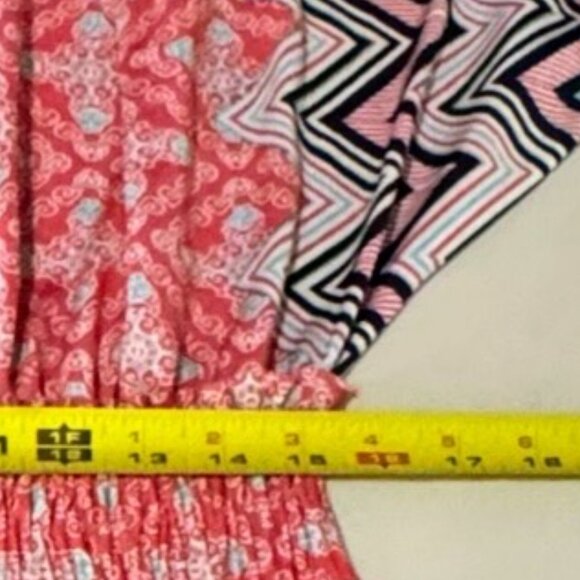 Relaxx Boho Geometric Pink Blue Maxi Dress Chevron Hem  Kimono Sleeves 2XL - Picture 7 of 9